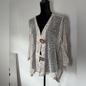 Nina Leonard Cream Crochet Buttoned Blouse